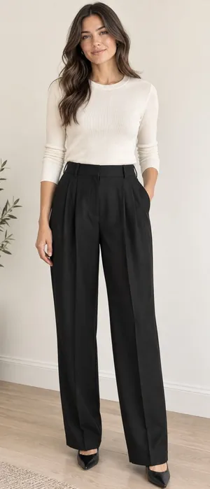ZARA Full Length Wool Blend Pleated Trousers Black Size XL thumbnail 1