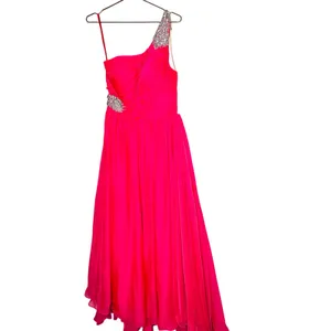 ASHLEYLAUREN Hot Pink Pleated Crystal Pearl Beaded One Shoulder Gown Size 8 thumbnail 4