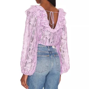 For Love & Lemons Tatianna Floral Lace Cropped Blouse Boho Size Medium thumbnail 2