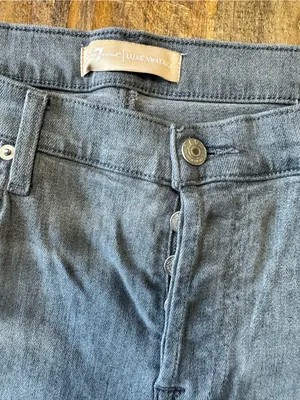 7 For All Mankind Grey Button Fly Skinny Jeans Size 32 thumbnail 5