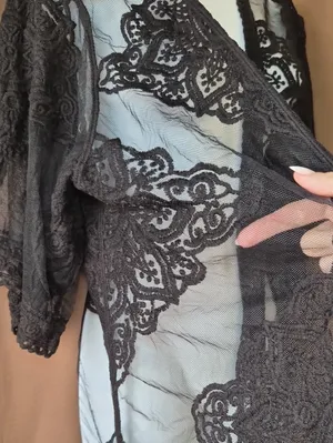 Black Sheer Boho Pullover Lace Kimono Robe Womens Top Flowy Sku 0010 thumbnail 4