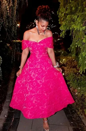 Theia pink off the shoulder dress thumbnail 1