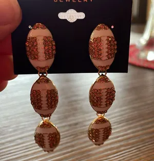 Football Rhinestone Dangle Earrings Brown thumbnail 2