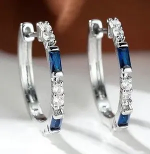 Zircon Blue & White Silver Earrings thumbnail 1