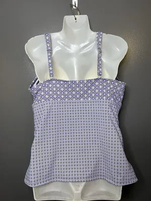 Lands' End Tankini Swim Top Womens 16 Purple Geometric Print Underwire Bra thumbnail 5