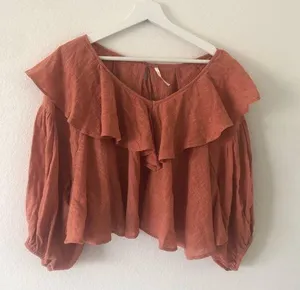 NWT Free People Zuri Ruffle Cropped Blouse Ginger Spice Small MSRP$68 thumbnail 1