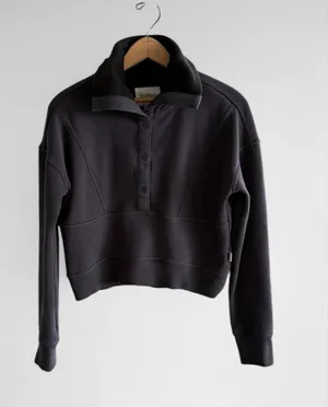 UpWest‎ Resort & Mercantile Womens Small Gray Cropped Snap Mock Neck Sweatshirt thumbnail 1