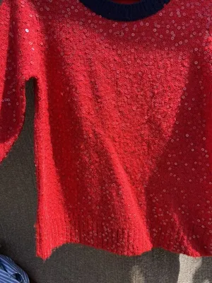 J.Crew Red Sequin Long Sleeves Pullover Wool Mohair Knit Sweater Top Size M thumbnail 12