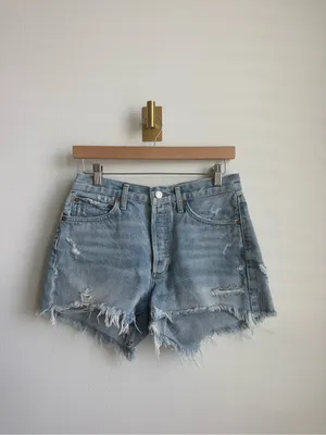 AGOLDE Parker Distressed Cutoff Denim Shorts Light Wash Raw Hem Women's 26 thumbnail 2