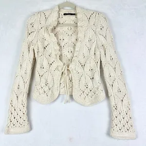 The Limited Vintage Y2K Crochet Knit Sweater Cardigan Size Small Chunky Cream thumbnail 1