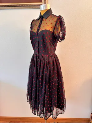 The Vintage Shop Black Red Heart Mesh Dress Size S/4 Retro Romantic thumbnail 5