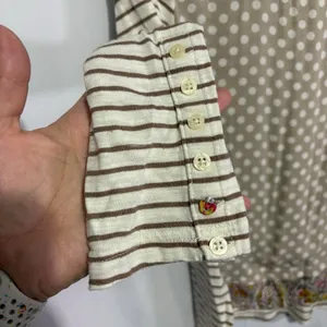 Postmark Anthropologie Mixed Print T-shirt Size M Beige Ivory Polka Dot Stripe thumbnail 5