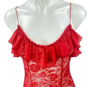 NEW Urban Outfitters Rouge Red Sheer Lace Cami Sleeveless Floral Night Dress XS thumbnail 3
