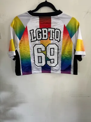 Spencer's Rainbow Striped 'PROUD AF' Cropped Sport Top thumbnail 3