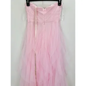 Lulus Delightful Beauty Pink Mesh Strapless Ruched Ruffled Maxi Dress Small NWT thumbnail 12