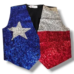 Vintage Sequin Texas Flag Vest Western Americana Rodeo Statement Red White Blue thumbnail 1