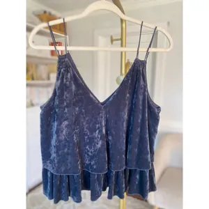 Aerie Navy Velvet Double Strap Cropped Cami Clean Girl‎ Quiet Luxury Feminine S thumbnail 2