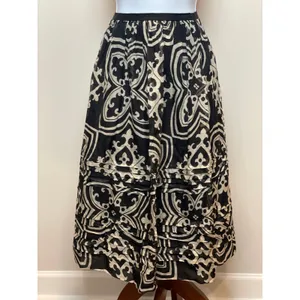 J.Crew Silk Chiffon Midi Skirt Size 8 Black Cream Boho Print Lined thumbnail 2