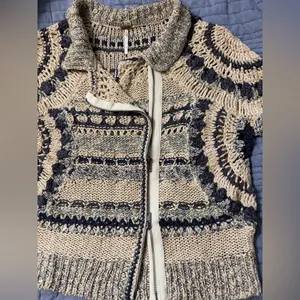 FREE PEOPLE Crochet Knit Moto Sweater Jacket; retails $259; size large thumbnail 7