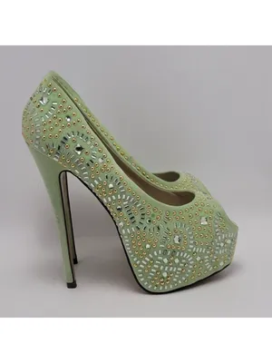 Kiss Kouture Celine Light Mint Green Peep Toe Beaded Platform Heels Size 8.5 thumbnail 2