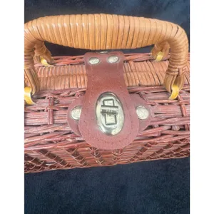 Vintage Wicker Rattan Box Purse Structured Top Handle Basket Handbag thumbnail 2