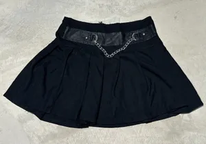 Royal Bones Black Chain Pleated Mini Skirt Punk Goth Y2K Emo Grunge Alt SZ M thumbnail 1