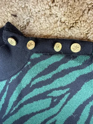 MICHAEL Michael Kors XL Green Zebra Knit Gold Button Sweater Top thumbnail 4