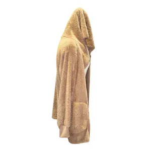 Fleece hooded cardigan Tan Size XL thumbnail 4