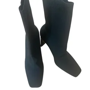 NWOT Zara Woman Black Knit Pull On Sock Boot Block Heel Pointed Toe Size 39 / US thumbnail 2