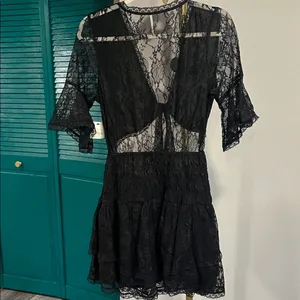 Free people Lala Lace Mini Dress. NWT. Black - small thumbnail 8