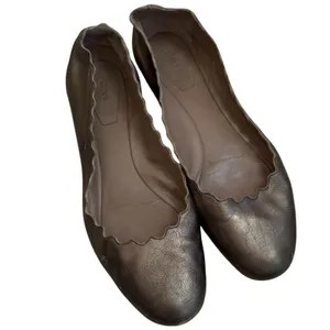 Chloe Lauren Scalloped Ballet Flats Bronze Leather Classic‎ Luxury EU 40 US 9.5 thumbnail 14