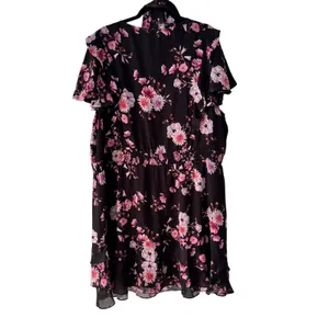 City Chic Womens Floral V-Neck Flutter Sleeve Mini Dress Black Pink XXL 24 NWT‎ thumbnail 2