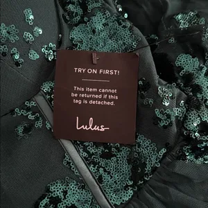 Lulus Definite Glamour Emerald Mesh Sequin Bustier Tiered Mini Dress NWT thumbnail 6