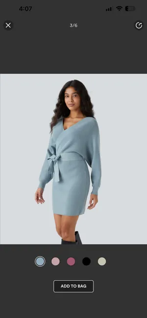 Halara crossover v neck batwing long sleeve belted mini sweater dress thumbnail 3