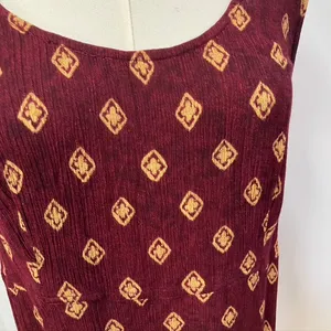 Vintage Rabbit Rabbit Rabbit Rayon Slip‎ Dress Womens M USA Made Maroon Gold thumbnail 4