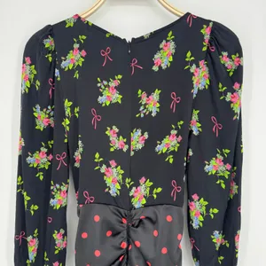 For Love‎ & Lemons Wilson Print Dress Small Black Floral Polka Dot Ruched Mini thumbnail 8