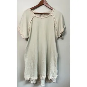 Umgee Sage Green Fringed French Terry Knit Dress M Boho Cutout Back thumbnail 2