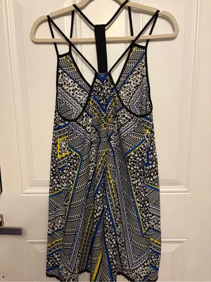 Altar'd State Black White Blue Yellow Printed Strappy Mini Dress thumbnail 2
