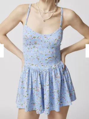 Urban Outfitters Raleigh Blue Floral Romper Size Medium thumbnail 1