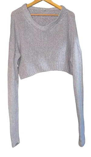 Reformation Wenda Merino Wool Alpaca Blend Crop Sweater Women's M Gray Soft Cozy thumbnail 1