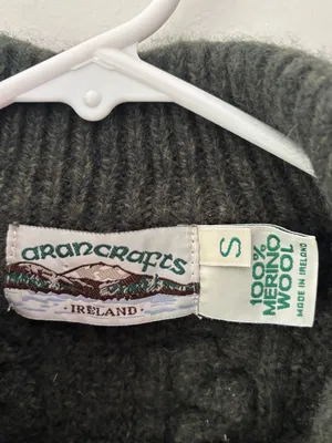 Aran Crafts Army Green Ireland 100% Irish Merino Wool Front Zip Chunky Sweater thumbnail 3