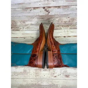 Anderson Bean Cowboy Boots Men's Size 9 Women's 10.5 Turquoise Square Toe Brown thumbnail 9