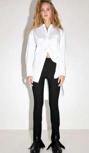 ZARA Black Ribbed Flared Leggings thumbnail 1