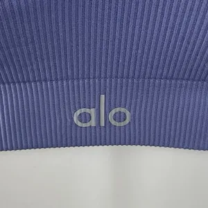 Alo Yoga Blue Ribbed Knit Cross Back Workout Athletic Sports Bra Crop Top Size S thumbnail 4