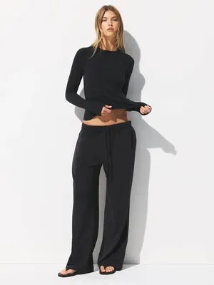 Skims cotton jersey wide leg pants woman's size small relaxed fit in soot NWT thumbnail 2