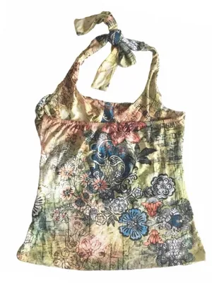 new Boho Chic ❤︎ Floral Watercolor Print Draped Halter Top ❤︎ Pin Up ❤︎ Large thumbnail 4