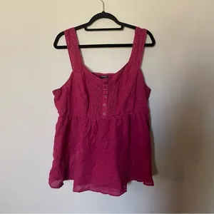 Torrid Babydoll Cotton Window Pane Button Front Tank in Red Bud thumbnail 4