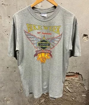 Vintage Y2K 2002 Daytona Beach Eagle Flame Biker Graphic T-Shirt Large L Harley thumbnail 1