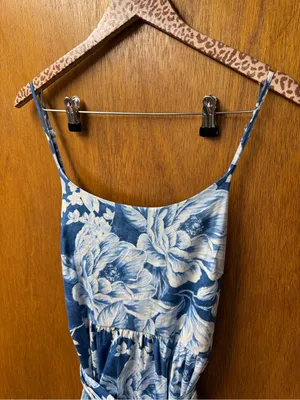 Joie Sleeveless Cotton Blend Long Floral Tie Waist Midi Maxi Dress Blue 16 thumbnail 8