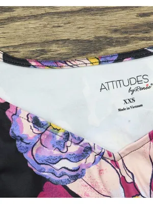 Attitudes by Renee Womens Knit Print V-Neck Shirt Top A702854 Black Floral 2XS thumbnail 3